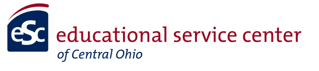 ESC logo for Educational Service Center of Central Ohio, with a blue square and red arc above the letters esc in white on blue.